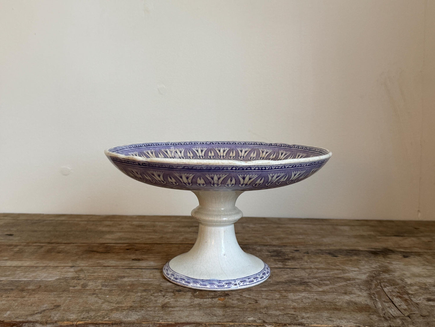 Antique Purple Raised Ironstone Compote Dish Stained Crazing Bowl Plate Small Serving Piece