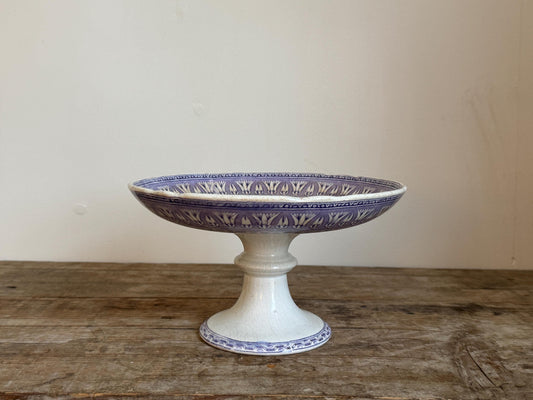 Antique Purple Raised Ironstone Compote Dish Stained Crazing Bowl Plate Small Serving Piece