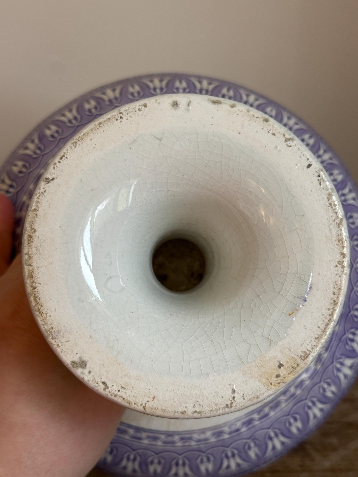 Antique Purple Raised Ironstone Compote Dish Stained Crazing Bowl Plate Small Serving Piece