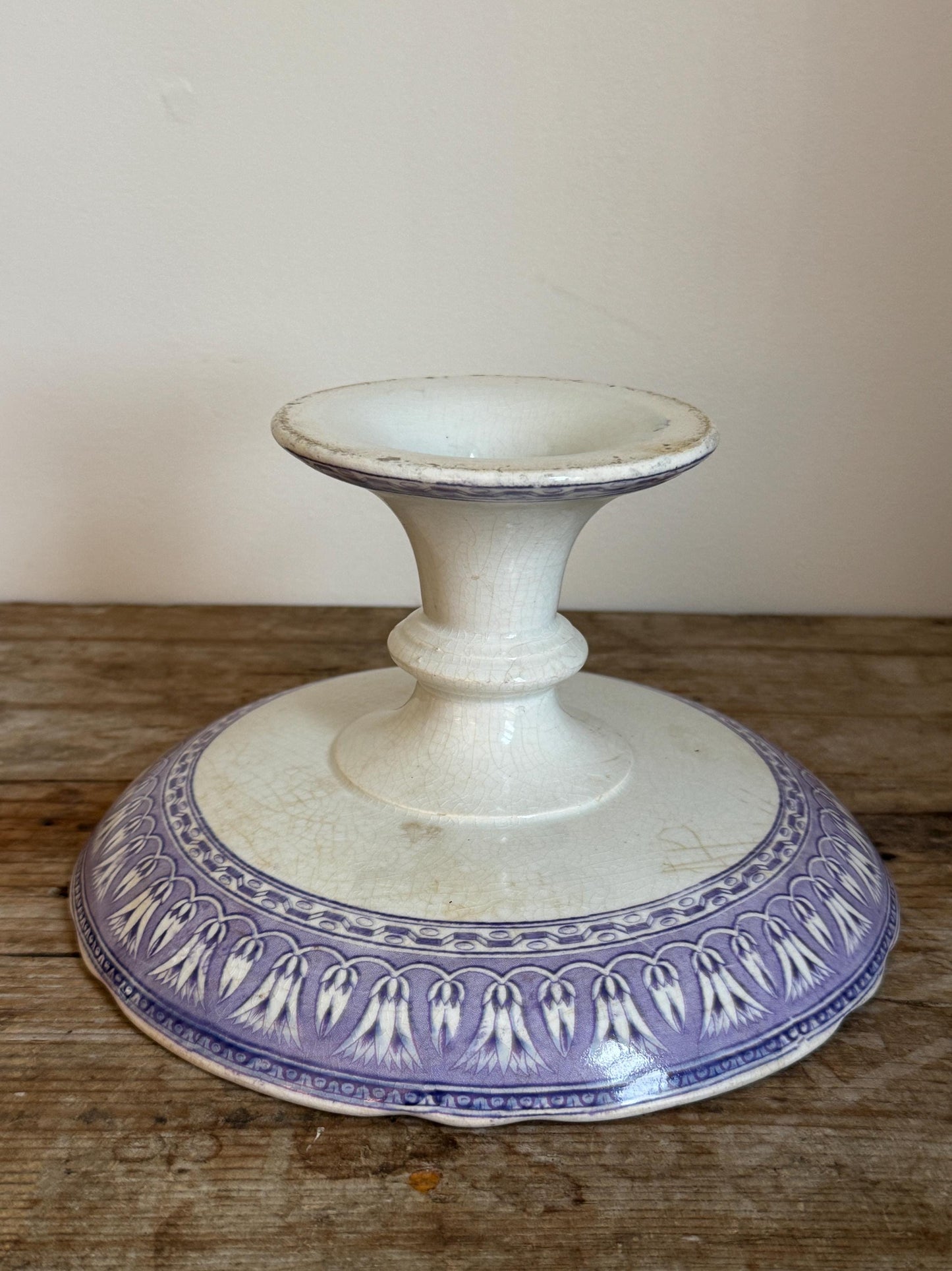 Antique Purple Raised Ironstone Compote Dish Stained Crazing Bowl Plate Small Serving Piece