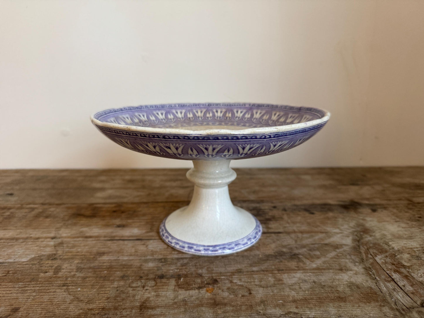Antique Purple Raised Ironstone Compote Dish Stained Crazing Bowl Plate Small Serving Piece