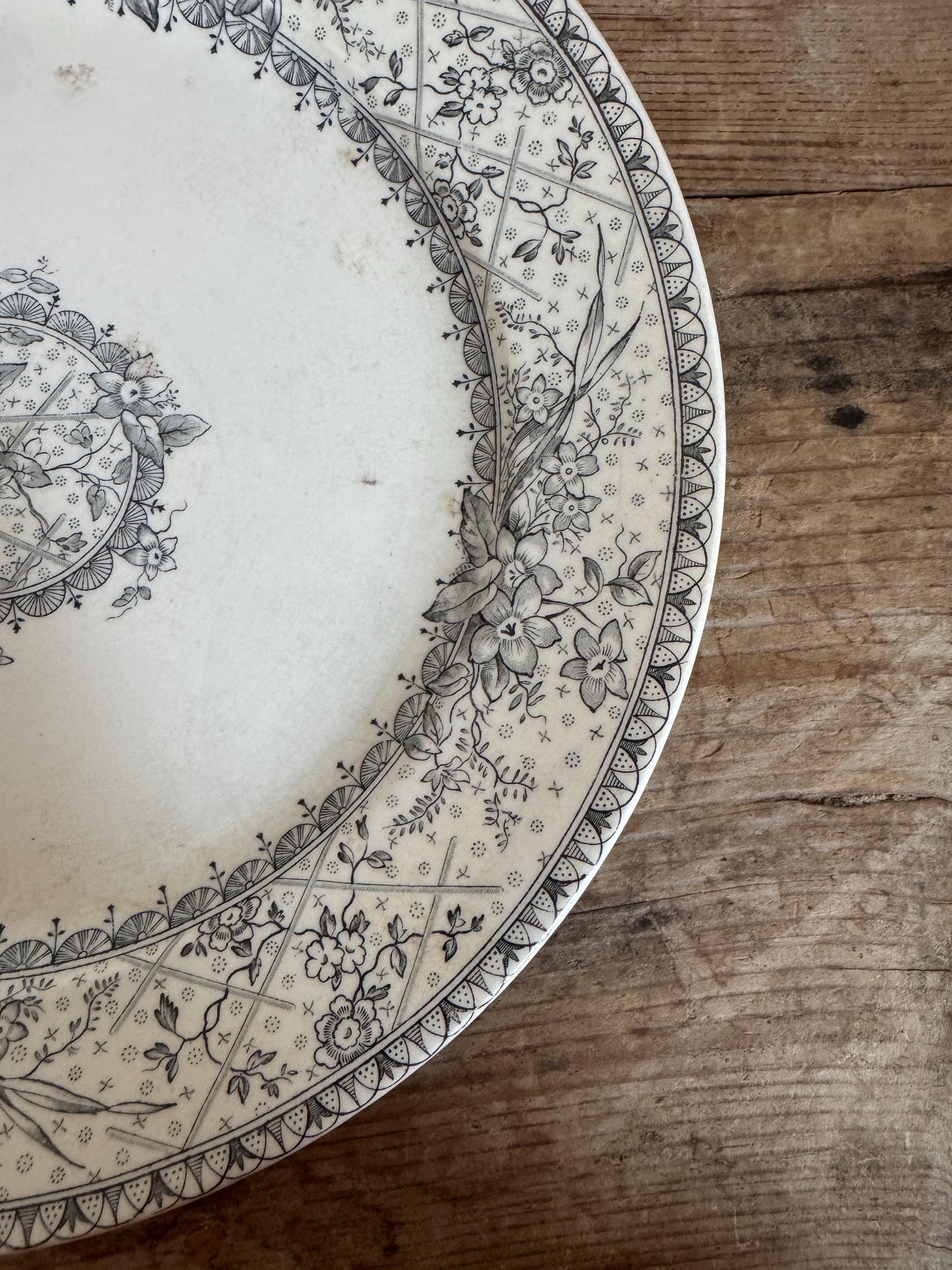 Antique Johnson Bros Lace Black Ironstone Plate Transferware Dinner