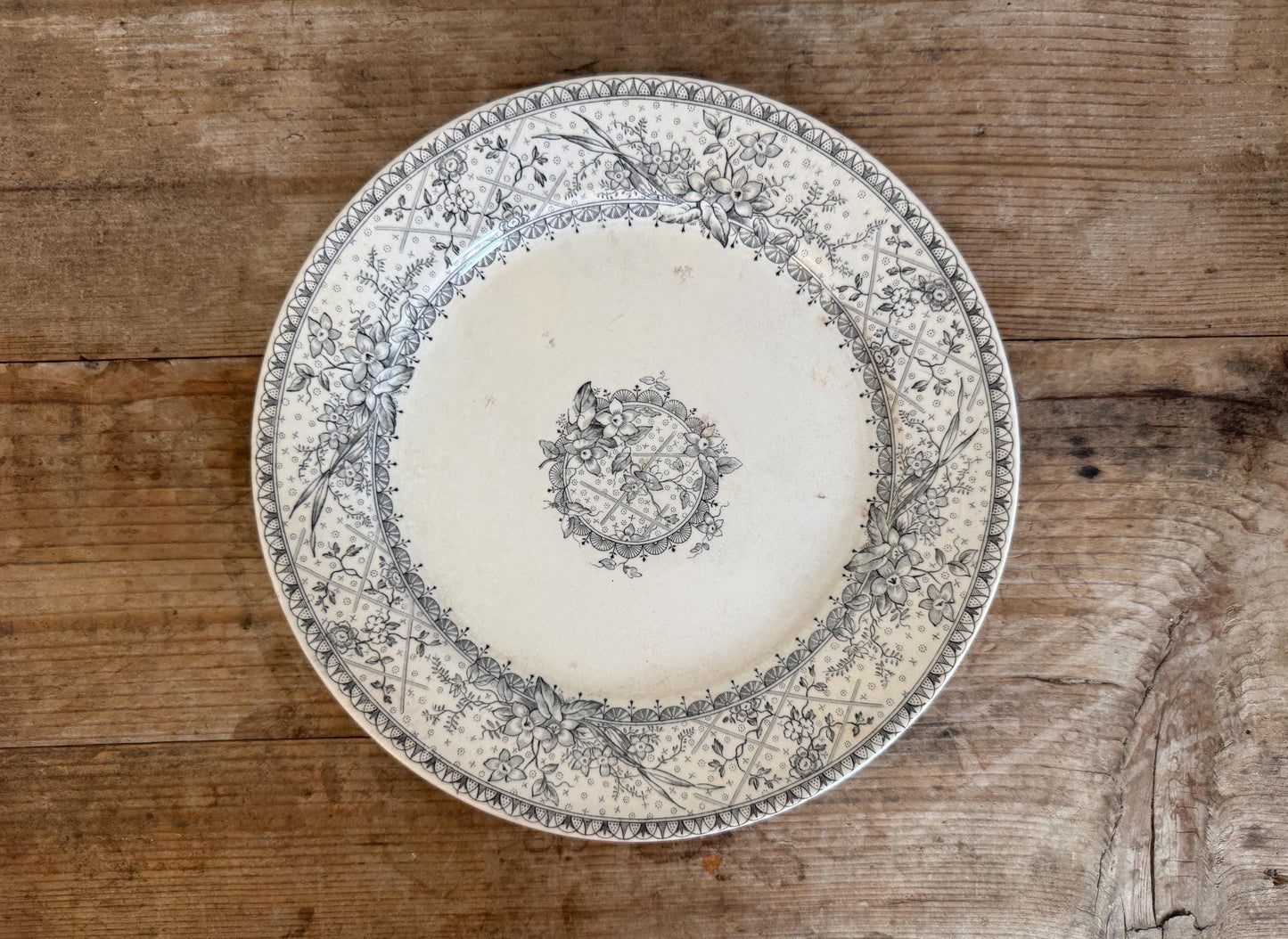 Antique Johnson Bros Lace Black Ironstone Plate Transferware Dinner