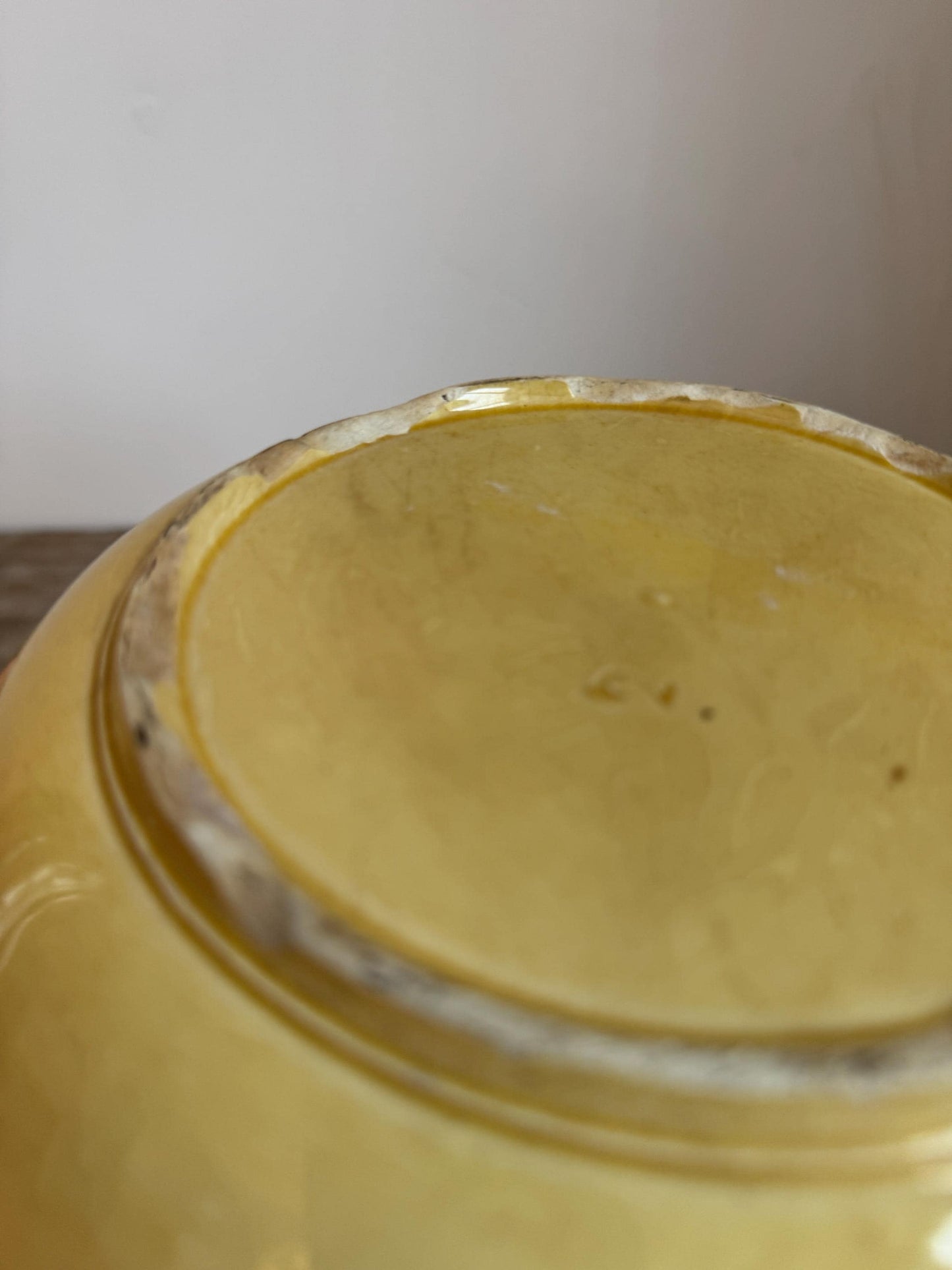 Antique Yellow Green Leaf Distressed Majolica Bowl Shallow