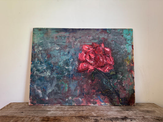Vintage Impasto Rose Expressionist Floral Art Stretched Canvas 18x24" Original
