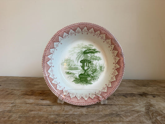 Antique T. Mayer Longport Canova Pink Green Transferware Bowl