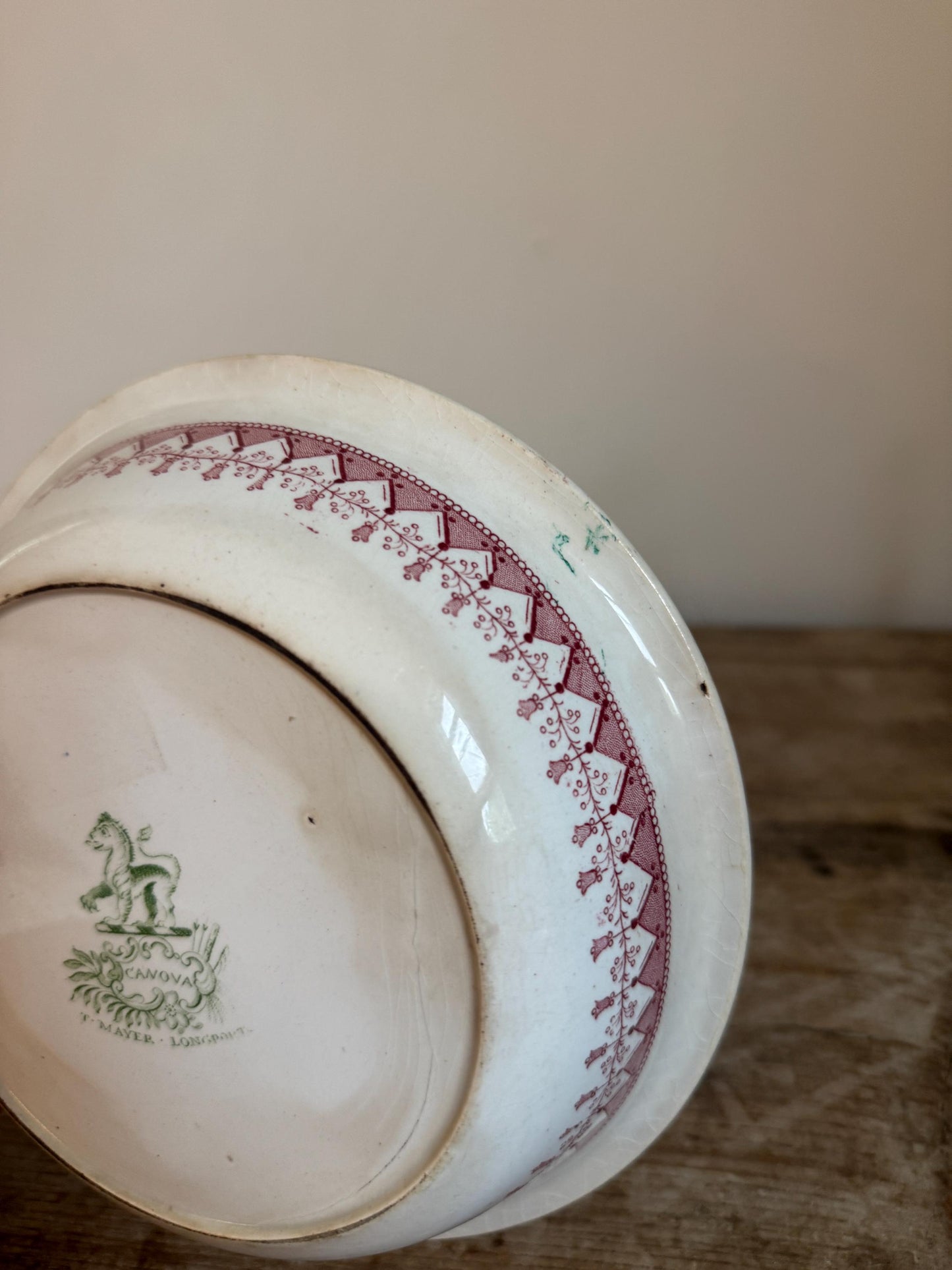 Antique T. Mayer Longport Canova Pink Green Transferware Bowl