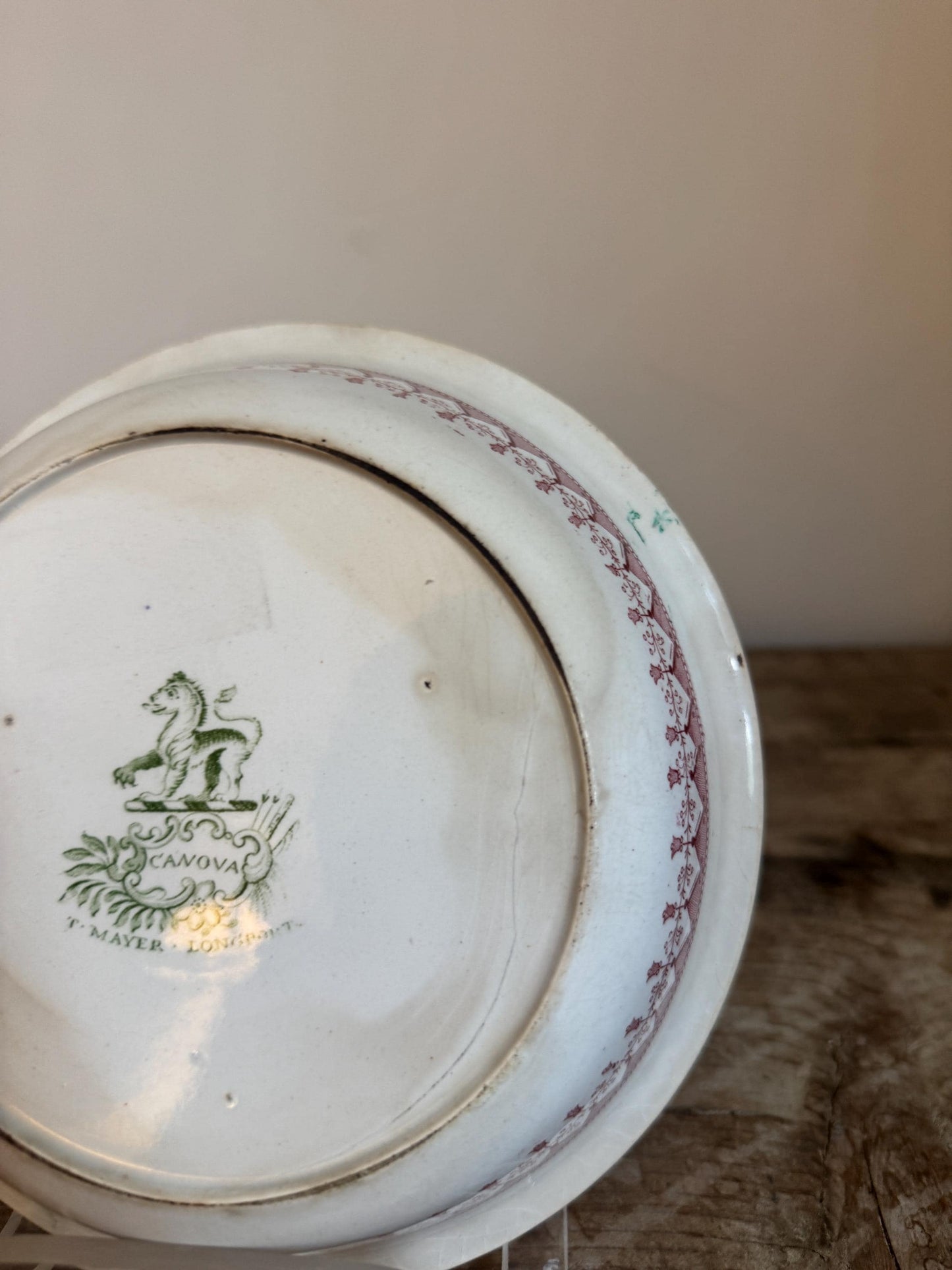 Antique T. Mayer Longport Canova Pink Green Transferware Bowl