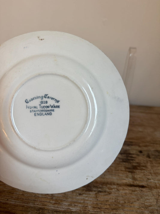 Antique 6.25" Bread Butter Plate Coaching Taverns Blue White Transferware Royal Tudor Ware