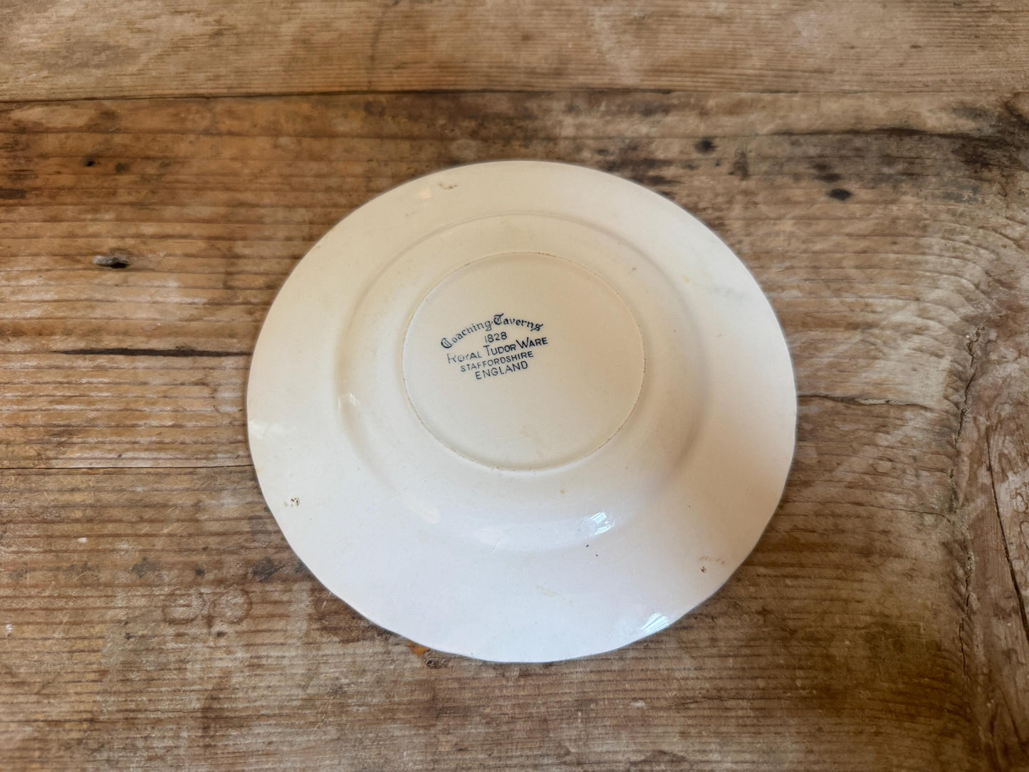 Antique 6.25" Bread Butter Plate Coaching Taverns Blue White Transferware Royal Tudor Ware
