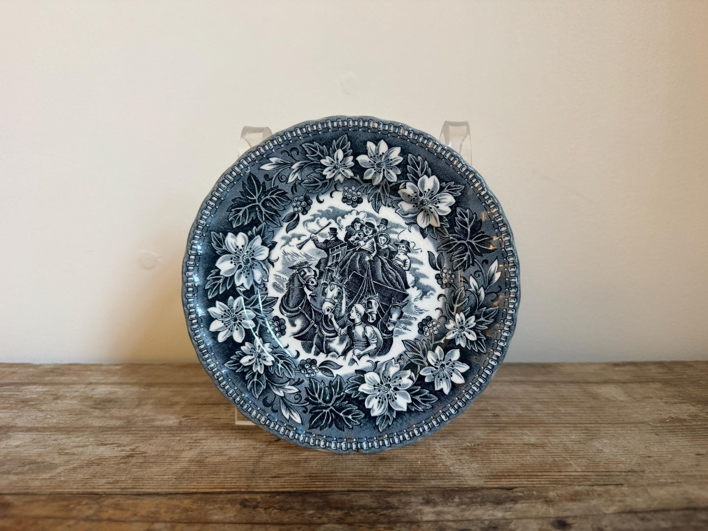 Antique 6.25" Bread Butter Plate Coaching Taverns Blue White Transferware Royal Tudor Ware