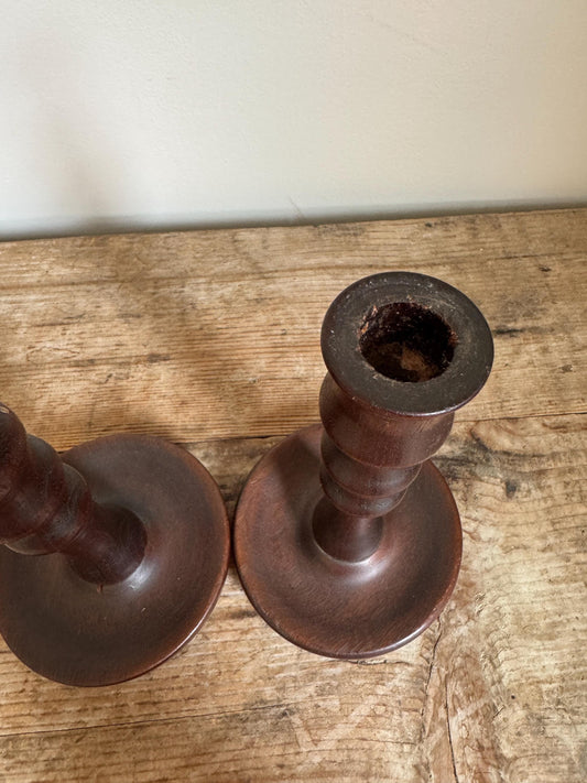Vintage Wood Turned Candle Stick Holders Tapers Set of 2
