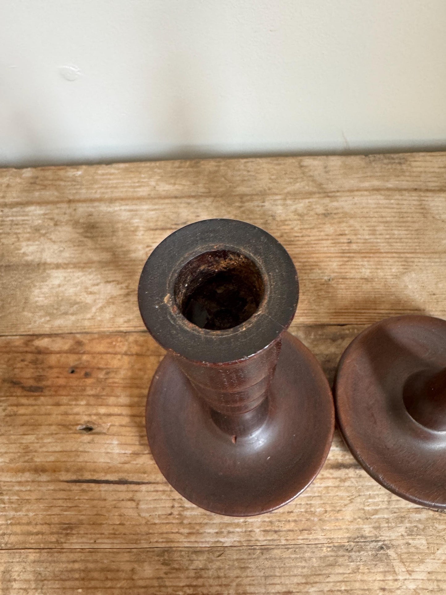 Vintage Wood Turned Candle Stick Holders Tapers Set of 2