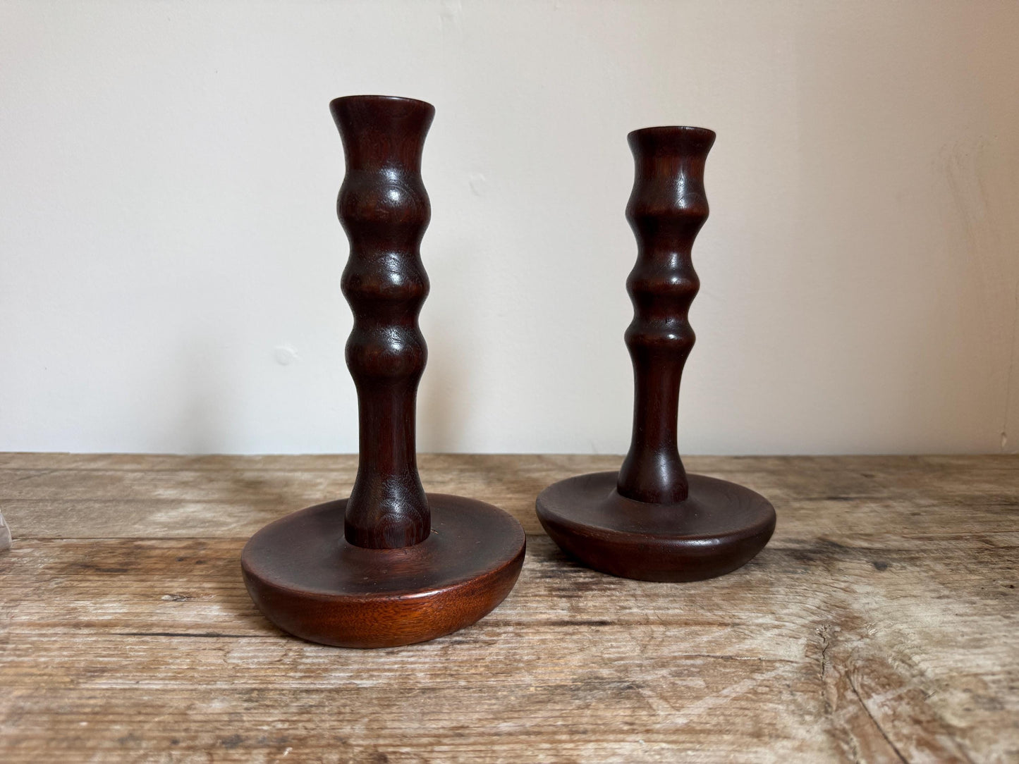 Vintage Wood Turned Candle Stick Holders Tapers Set of 2