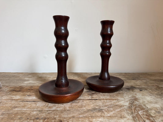 Vintage Wood Turned Candle Stick Holders Tapers Set of 2
