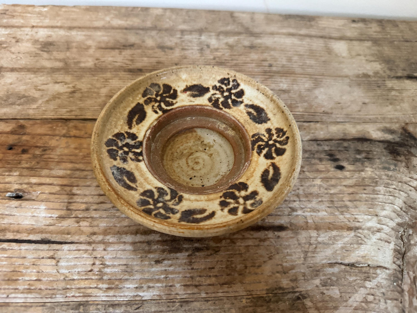 Vintage Neher Pottery Tealight Candle Holder Brown Natural Earthenware 1989