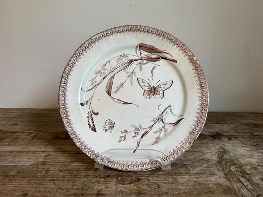 T&R Boote Antique Summer Time Brown Ironstone Plate Transferware Dinner