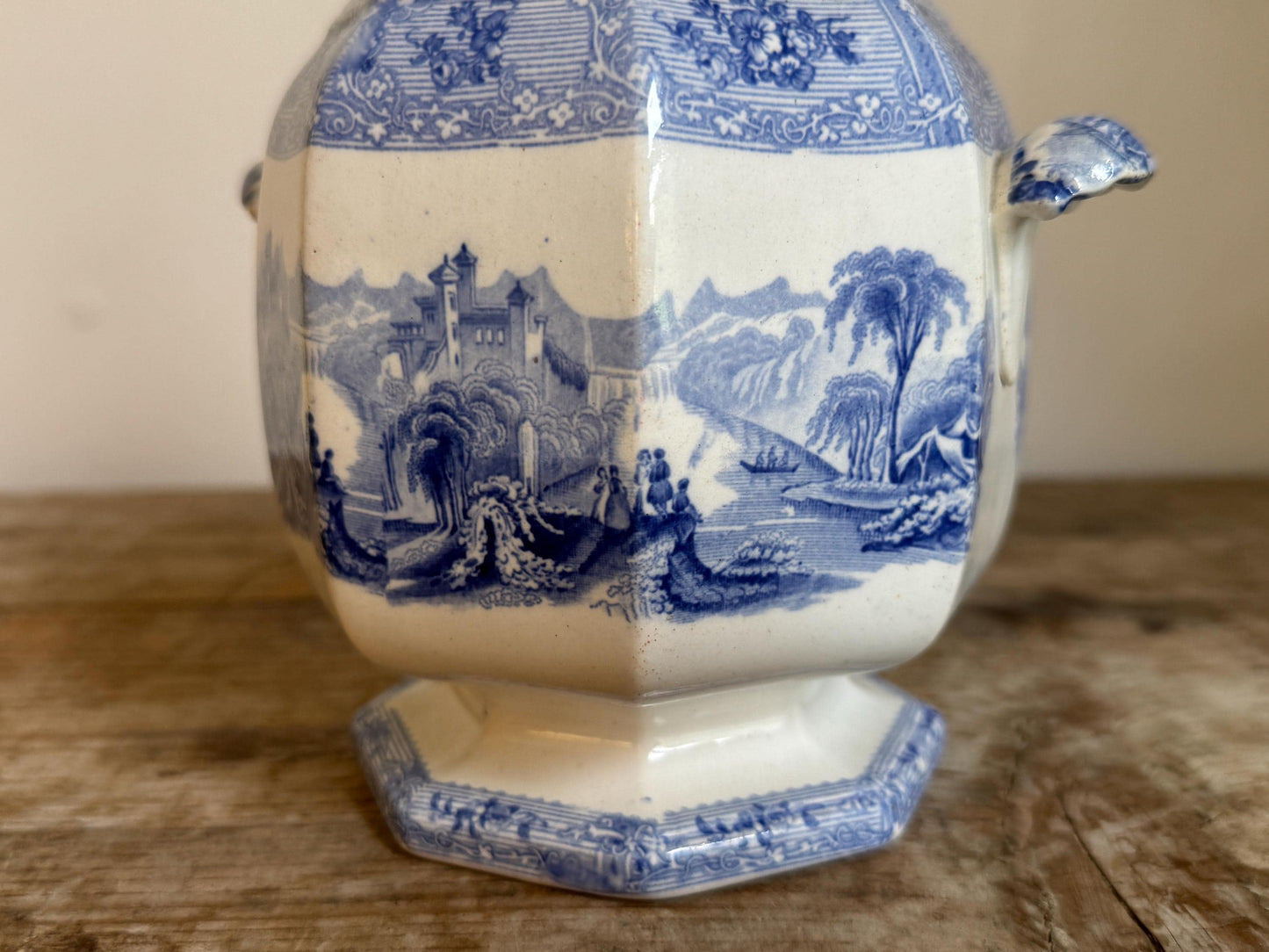 Antique Covered Blue White Ironstone Covered Vegetable Dish Tureen Sugar Bowl