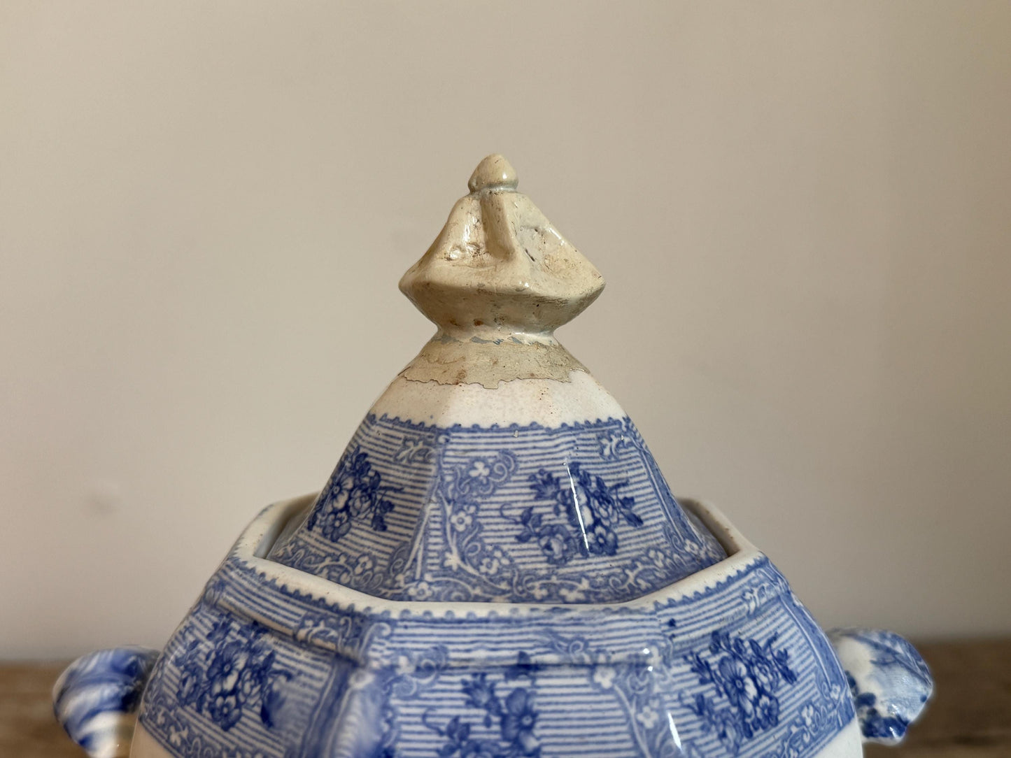 Antique Covered Blue White Ironstone Covered Vegetable Dish Tureen Sugar Bowl