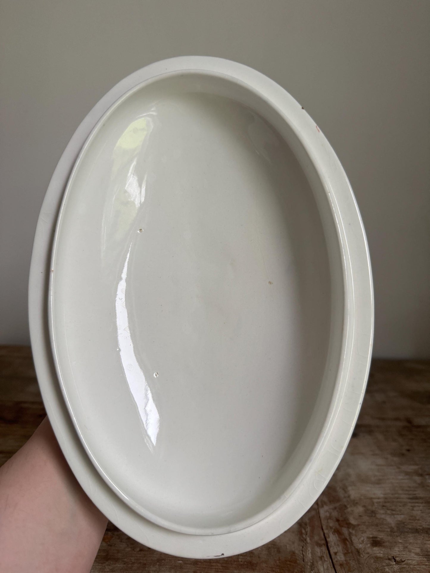 Antique Booths Simplex Blue and White Oval Covered Vegetable Dish Ironstone