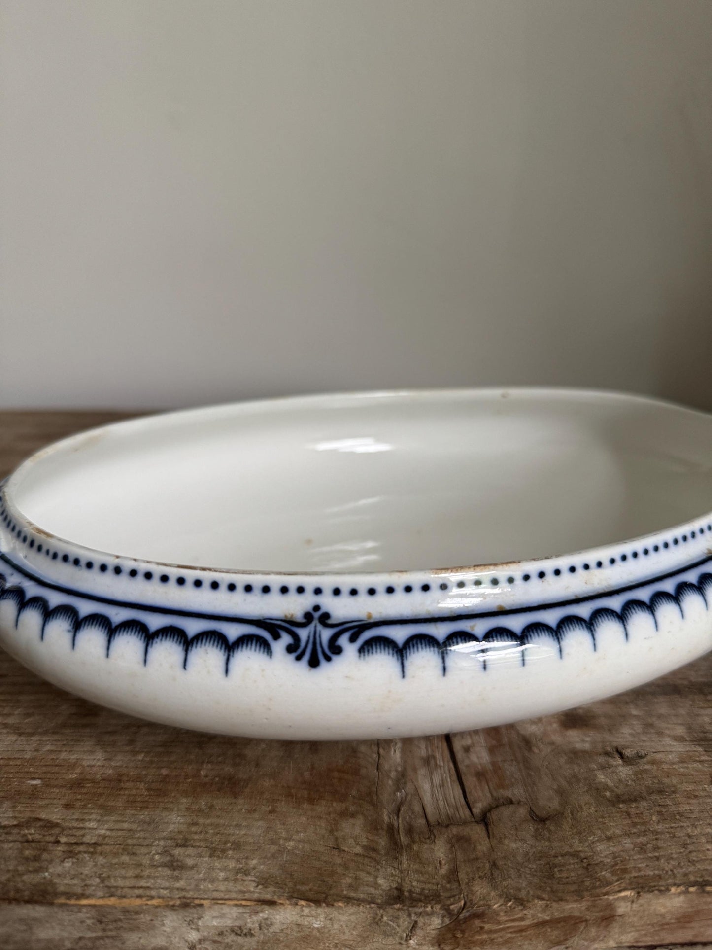 Antique Booths Simplex Blue and White Oval Covered Vegetable Dish Ironstone