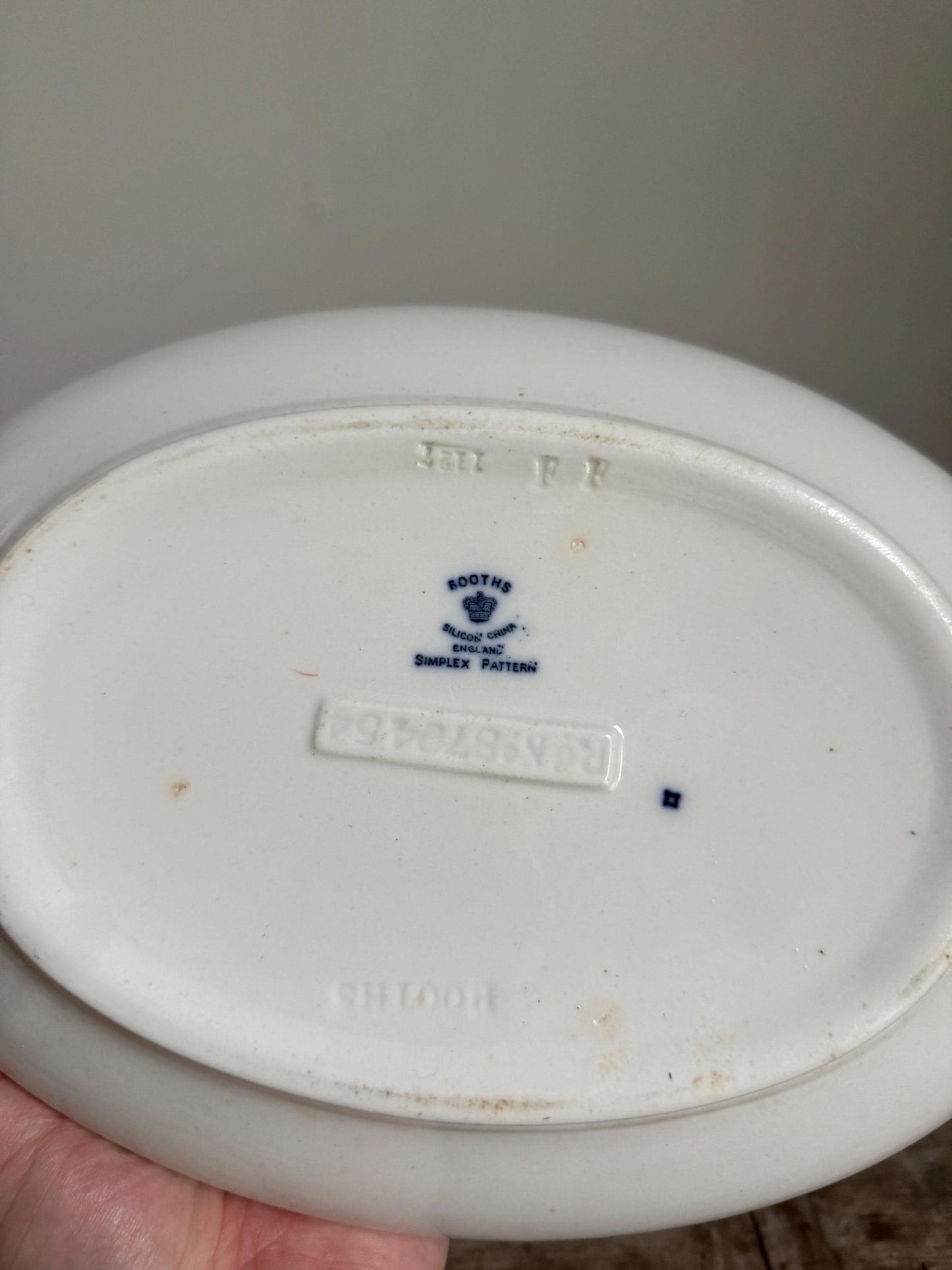 Antique Booths Simplex Blue and White Oval Covered Vegetable Dish Ironstone