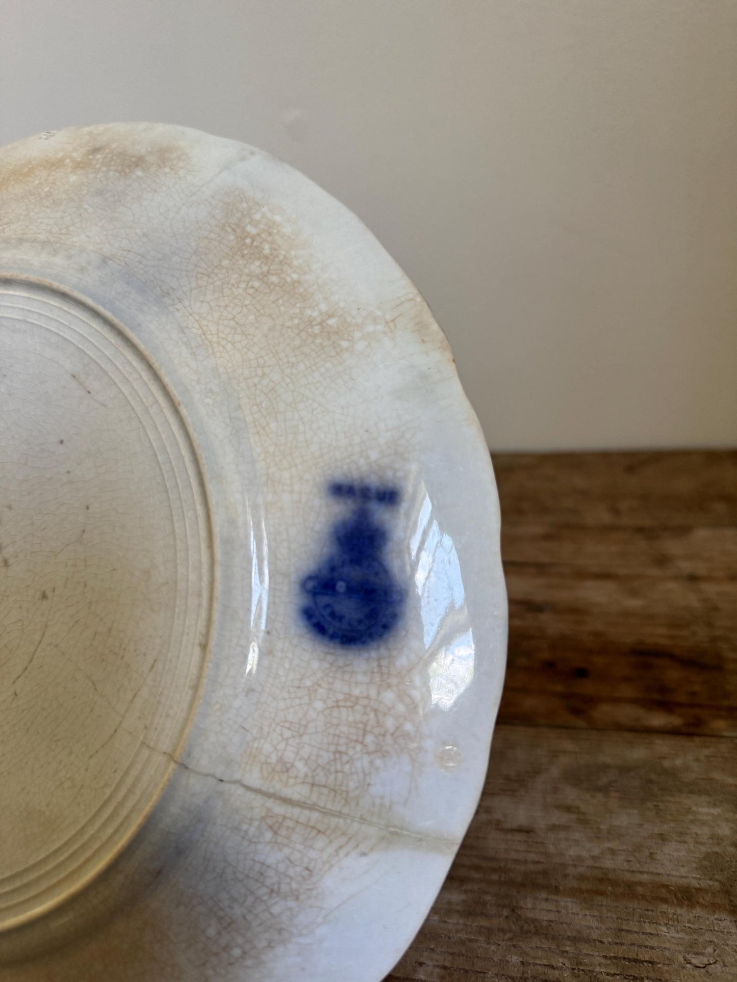 J&G Meakin Hague Hanley Blue White China Plate Transferware Dinner Heavily Distressed Stained