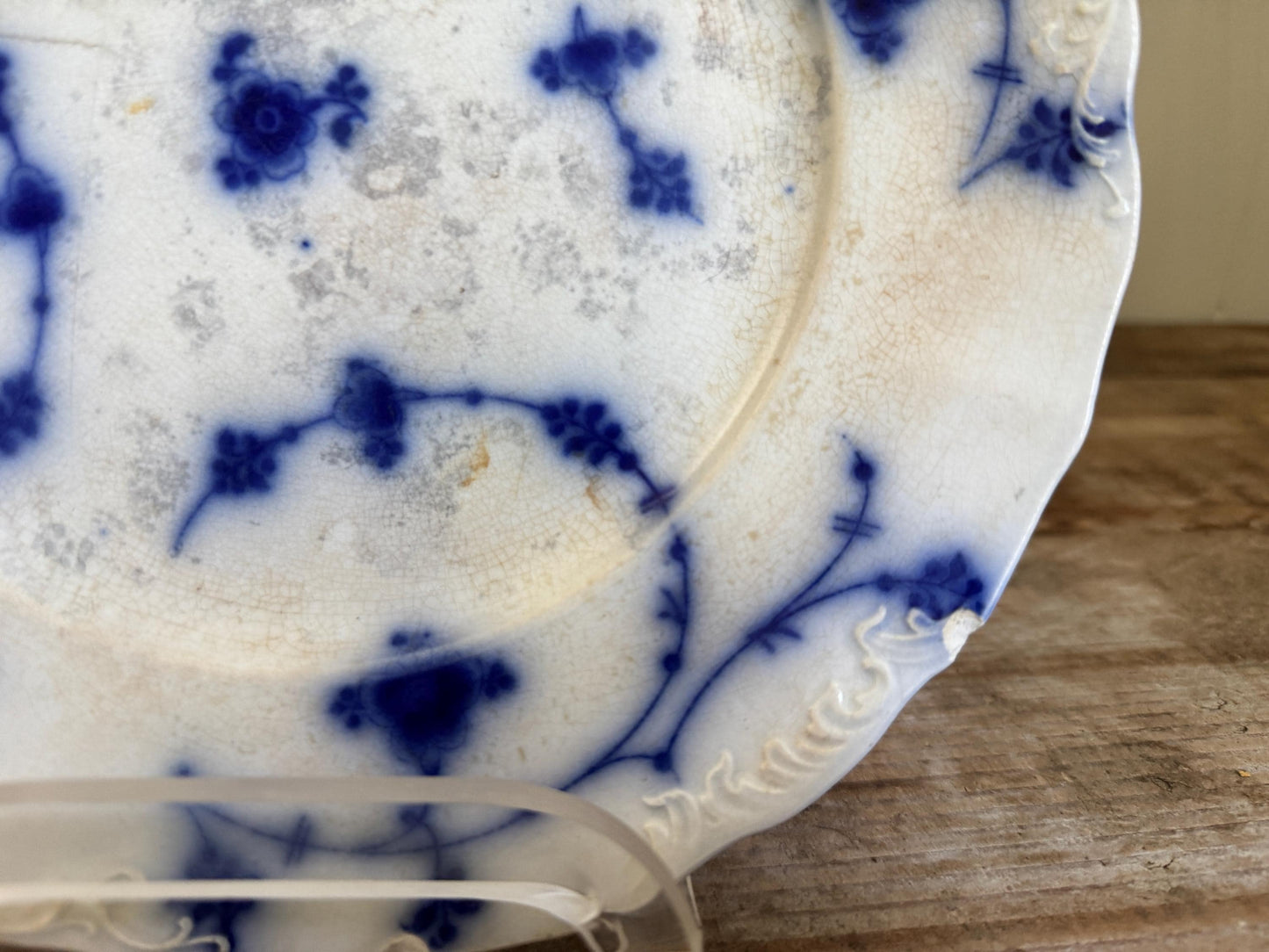 J&G Meakin Hague Hanley Blue White China Plate Transferware Dinner Heavily Distressed Stained