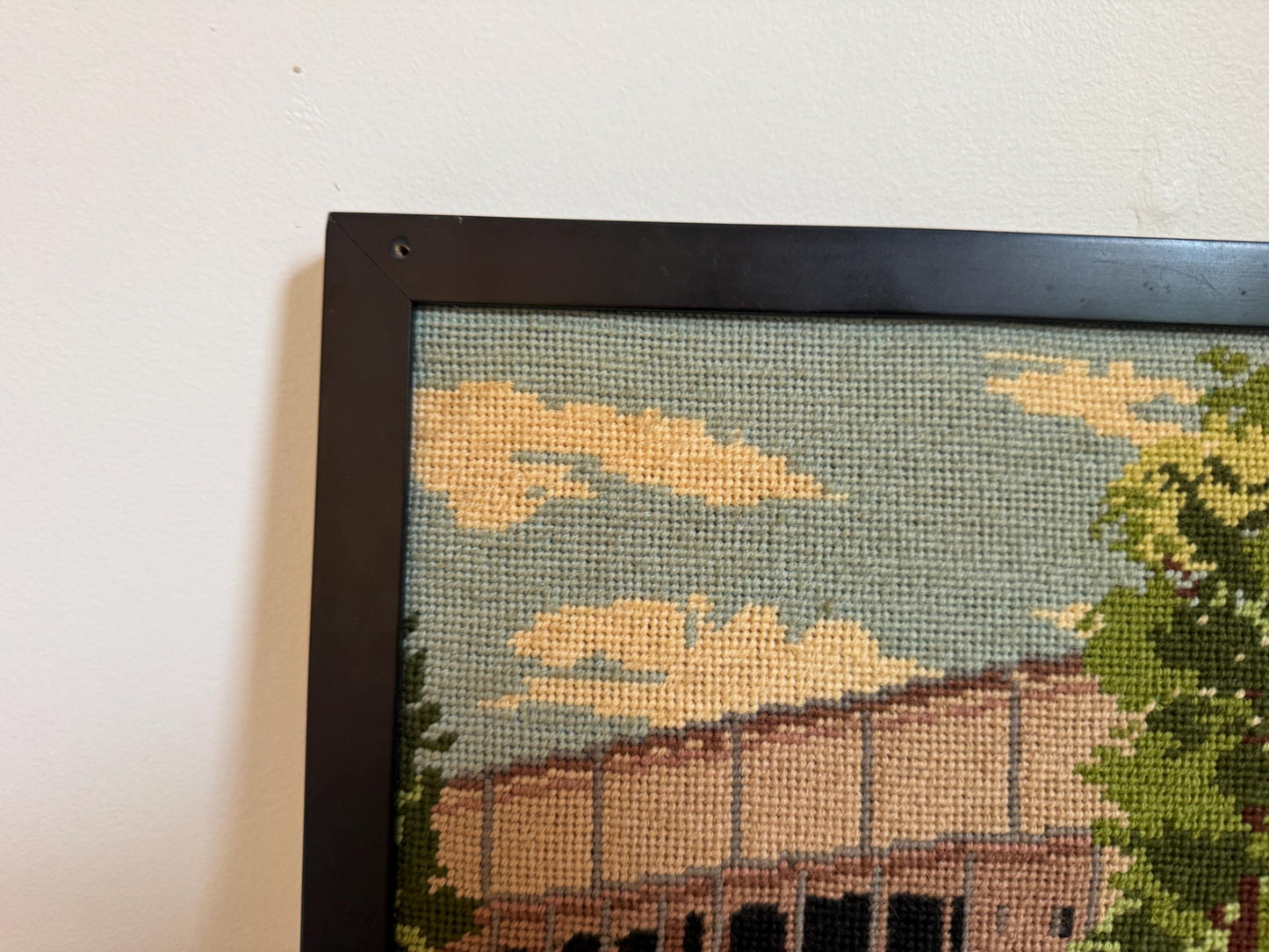 Tanglewood Koussevitzky Music Shed Berkshires Massachusetts Needlepoint Framed Classical Music Needle Work Embroidery Wall Art Hanging