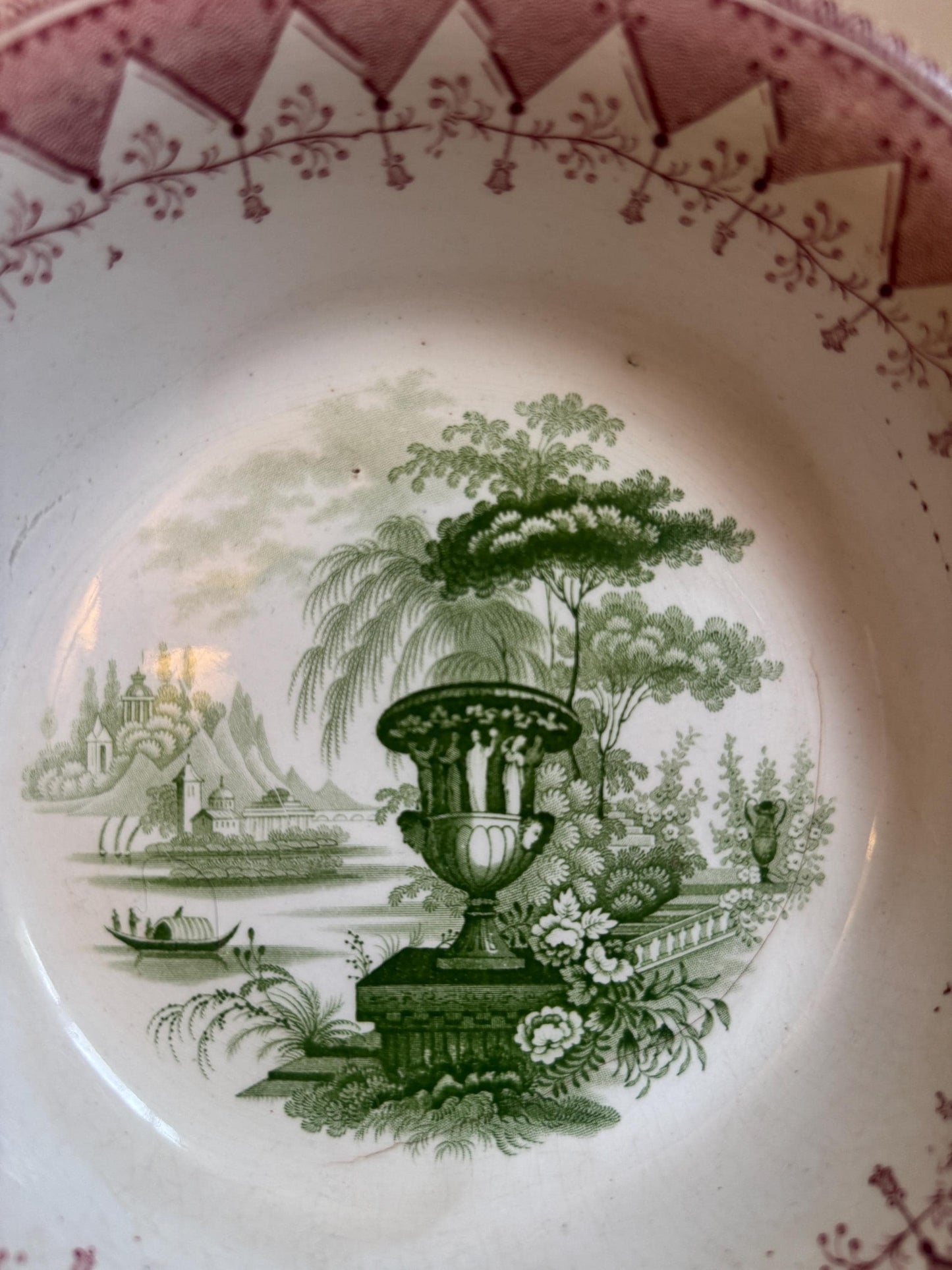 Antique T. Mayer Longport Canova Pink Green Transferware Bowl
