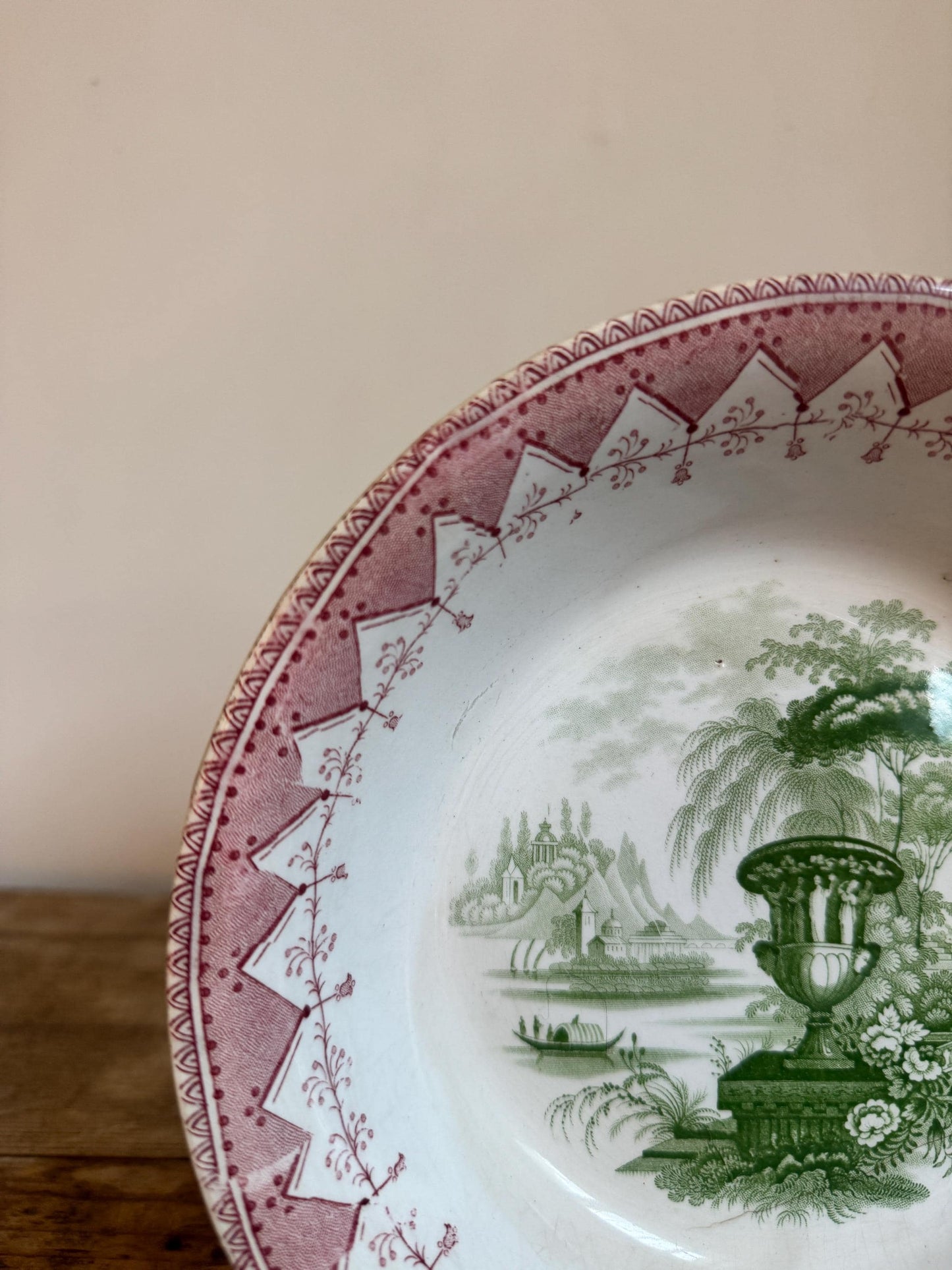 Antique T. Mayer Longport Canova Pink Green Transferware Bowl