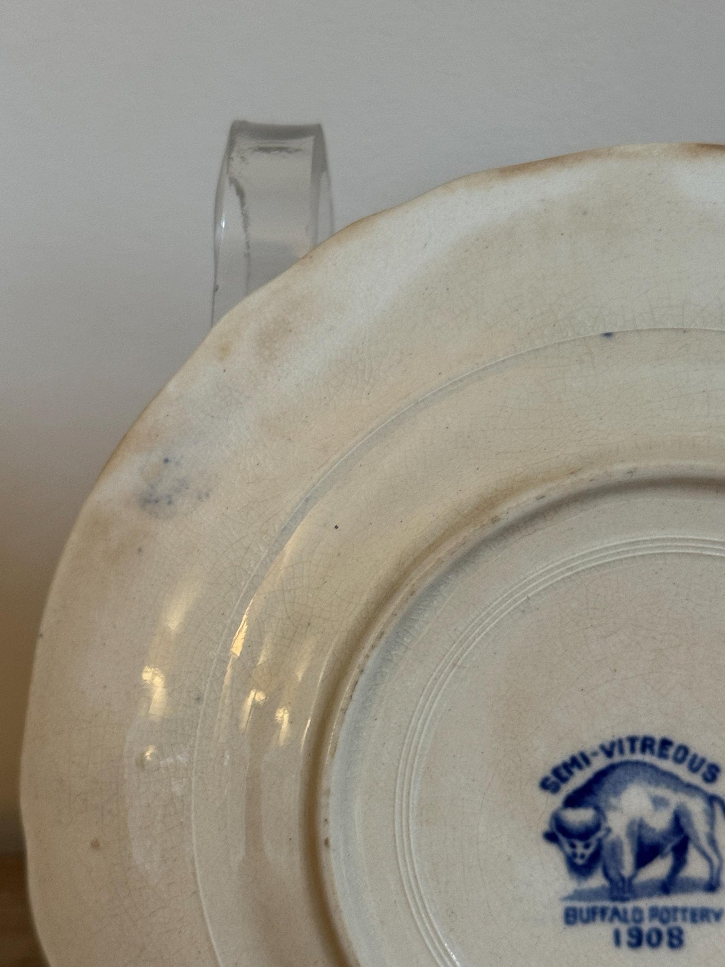 Antique 6" Dessert Plate Buffalo Pottery 1907 Blue Willow White Transferware Royal Tudor Ware