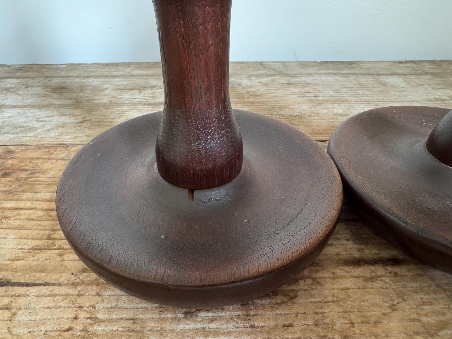 Vintage Wood Turned Candle Stick Holders Tapers Set of 2