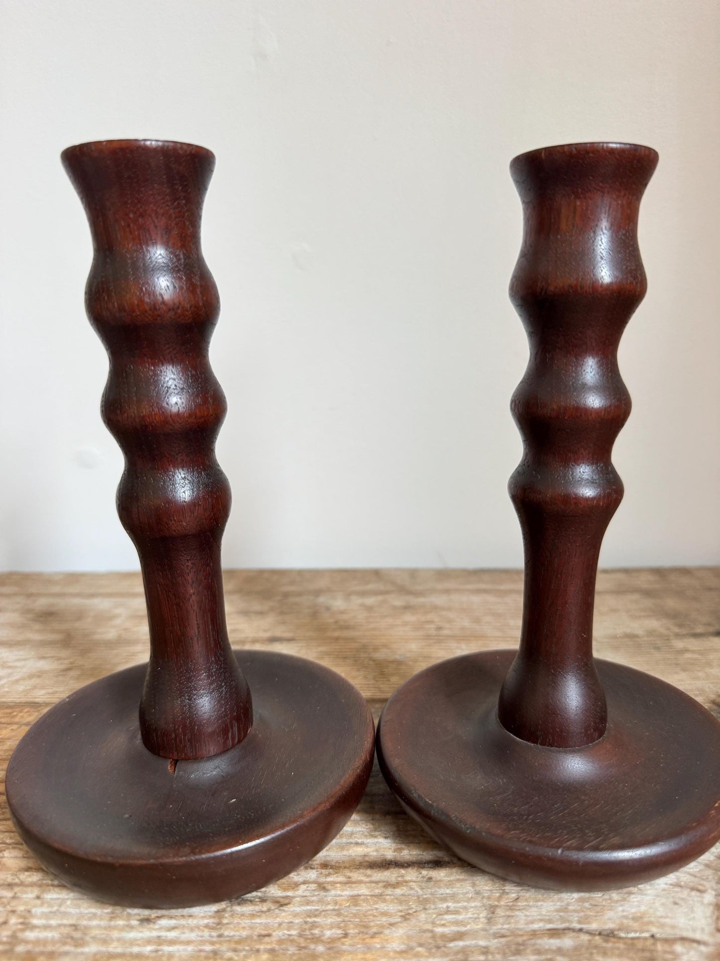 Vintage Wood Turned Candle Stick Holders Tapers Set of 2