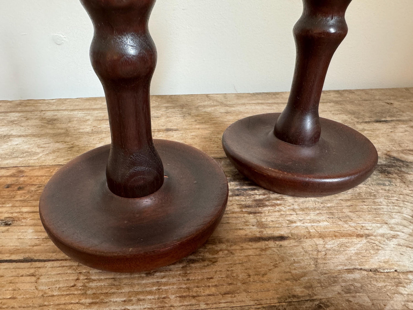 Vintage Wood Turned Candle Stick Holders Tapers Set of 2