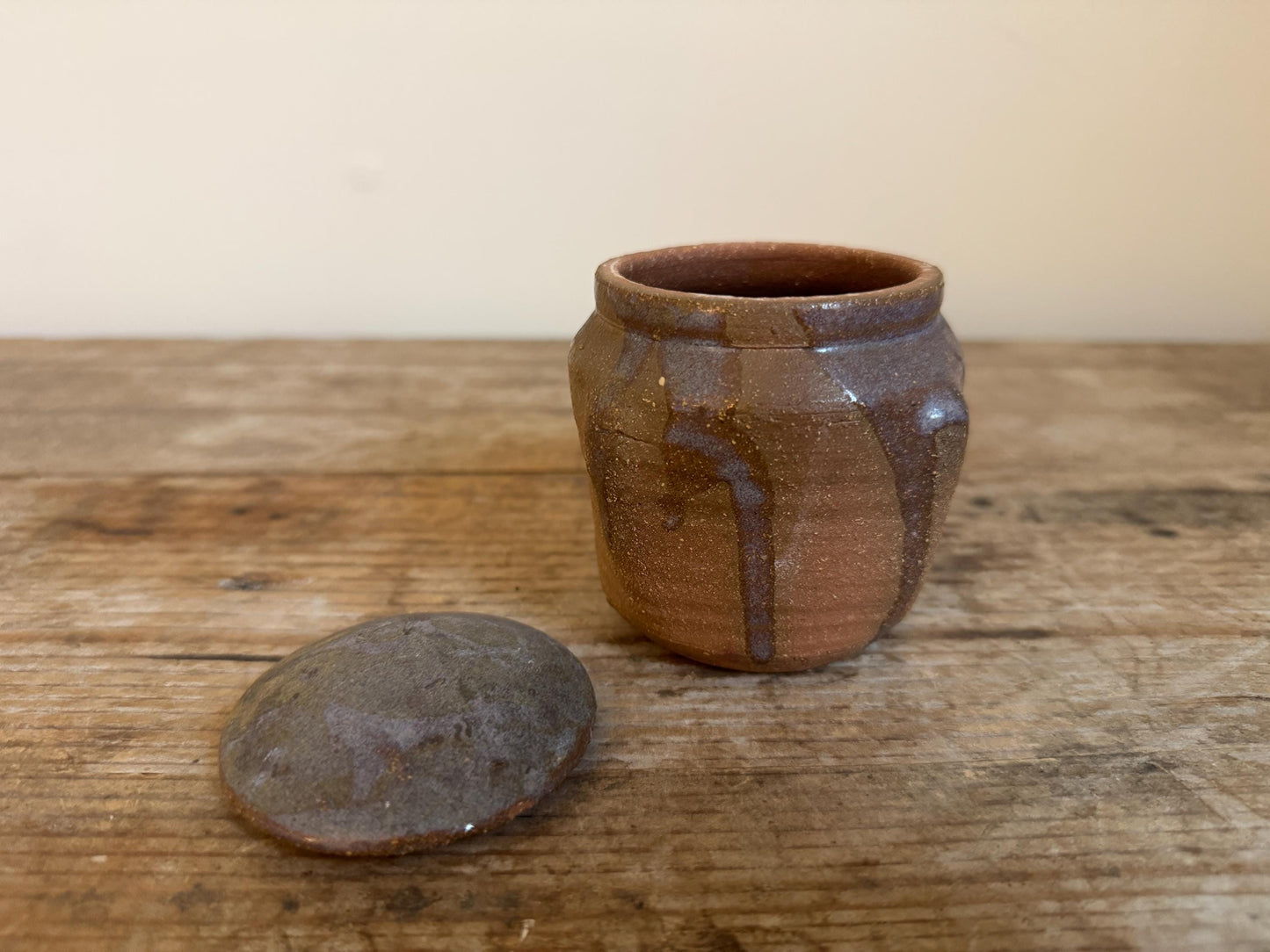 Vintage Lidded Brown Container Vessel Studio Top Pottery Natural Earth Tone
