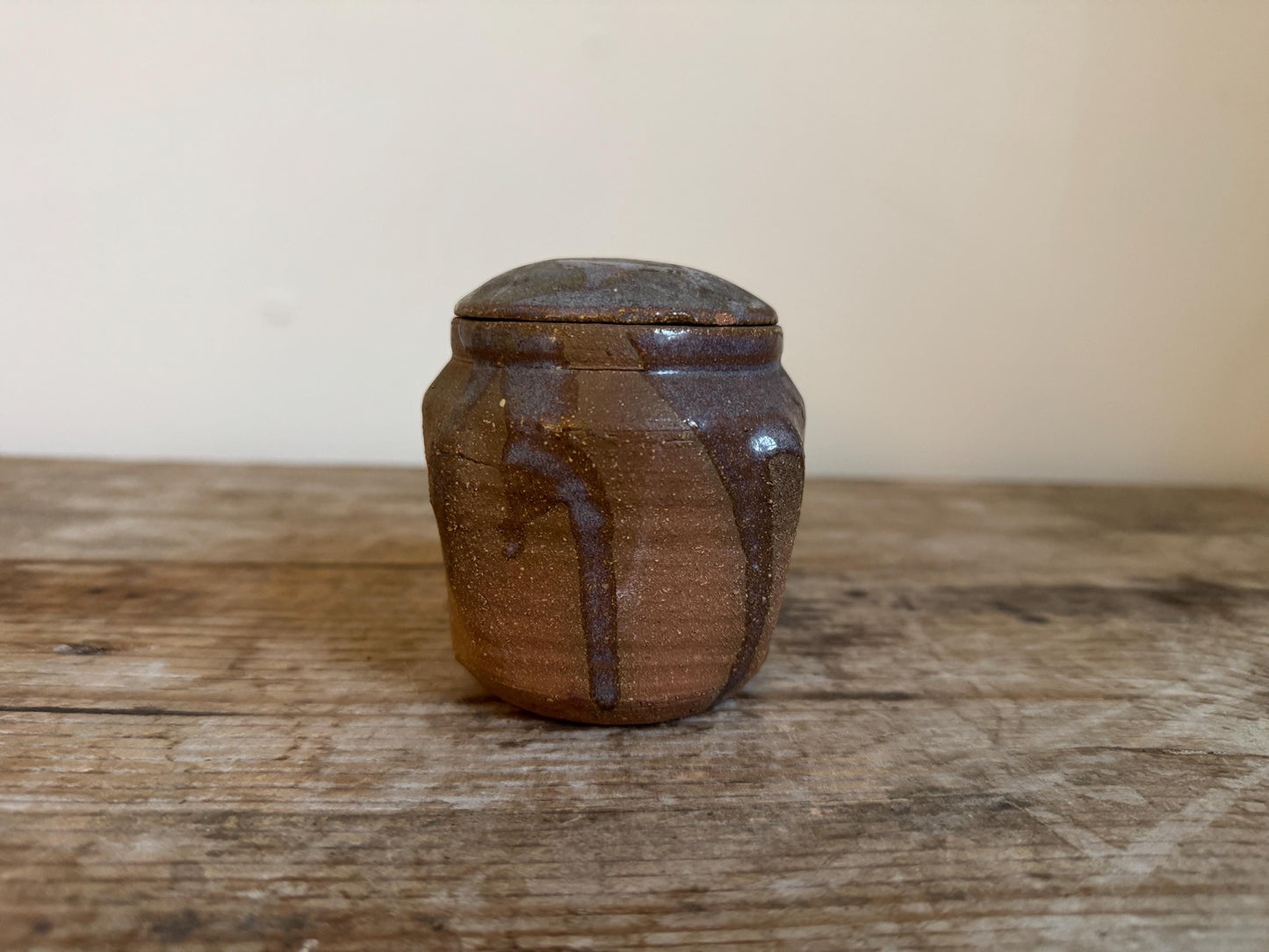 Vintage Lidded Brown Container Vessel Studio Top Pottery Natural Earth Tone