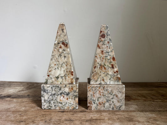 Vintage Onyx Obelisk Book End Pair Set Pyramid