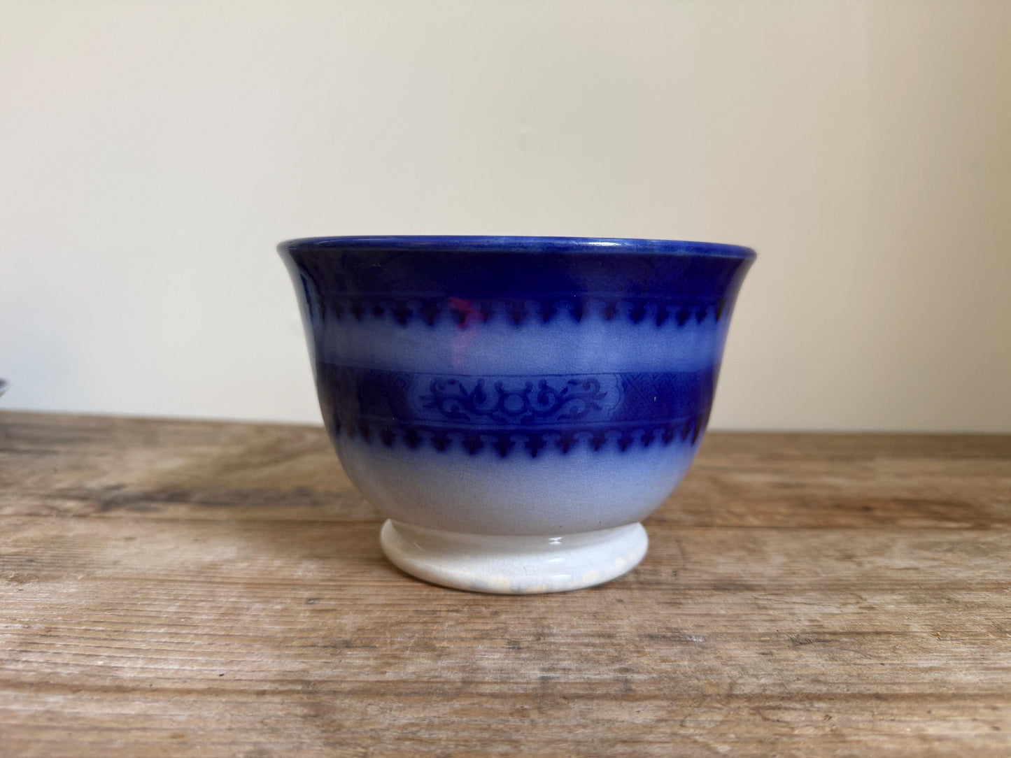 Antique Flow Blue Ironstone Waste Bowl James Edwards Royal Arms Mark 1840s Staffordshire England