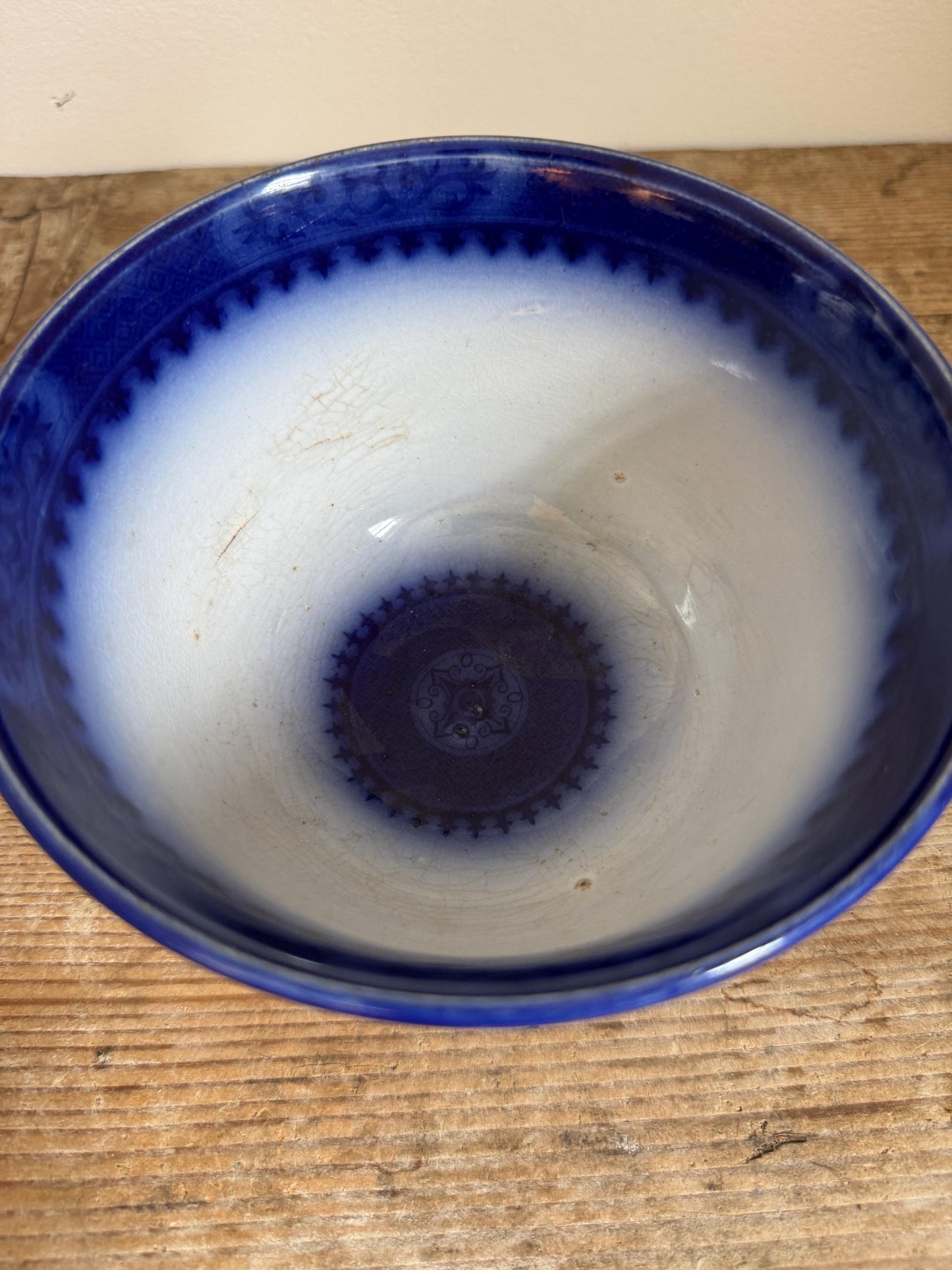 Antique Flow Blue Ironstone Waste Bowl James Edwards Royal Arms Mark 1840s Staffordshire England