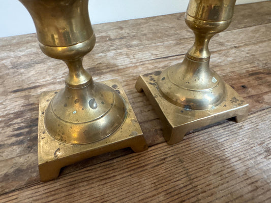 Vintage Brass Footed Short Candle Stick Holder Set of 2