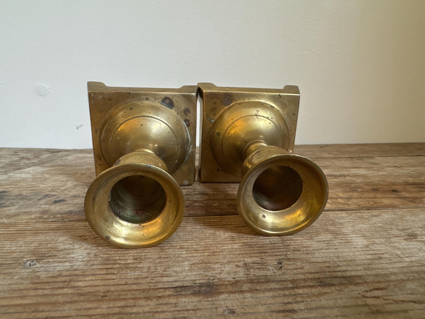 Vintage Brass Footed Short Candle Stick Holder Set of 2