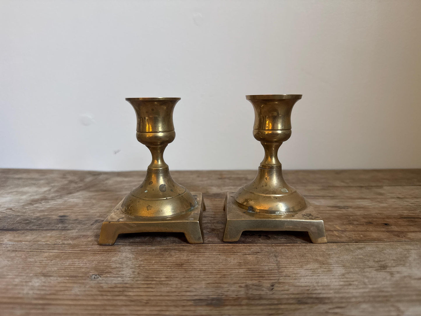 Vintage Brass Footed Short Candle Stick Holder Set of 2