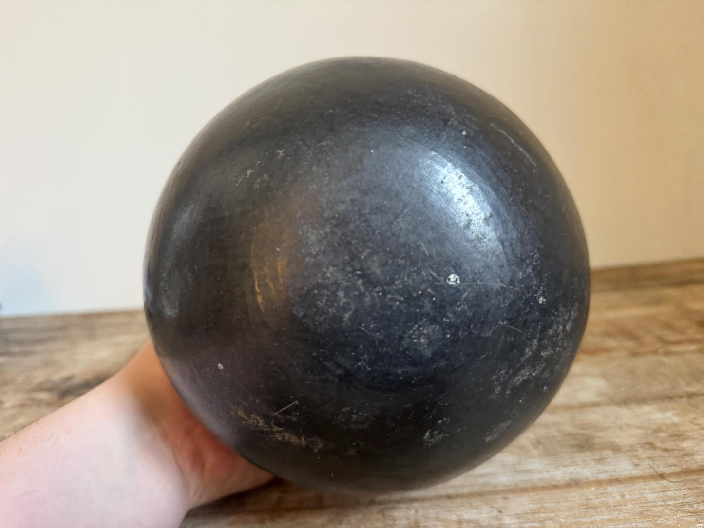 Vintage Mexican Black Clay Vase Pottery Vessel Barro Negro Style Globular Form Oaxaca 7.5 Inch