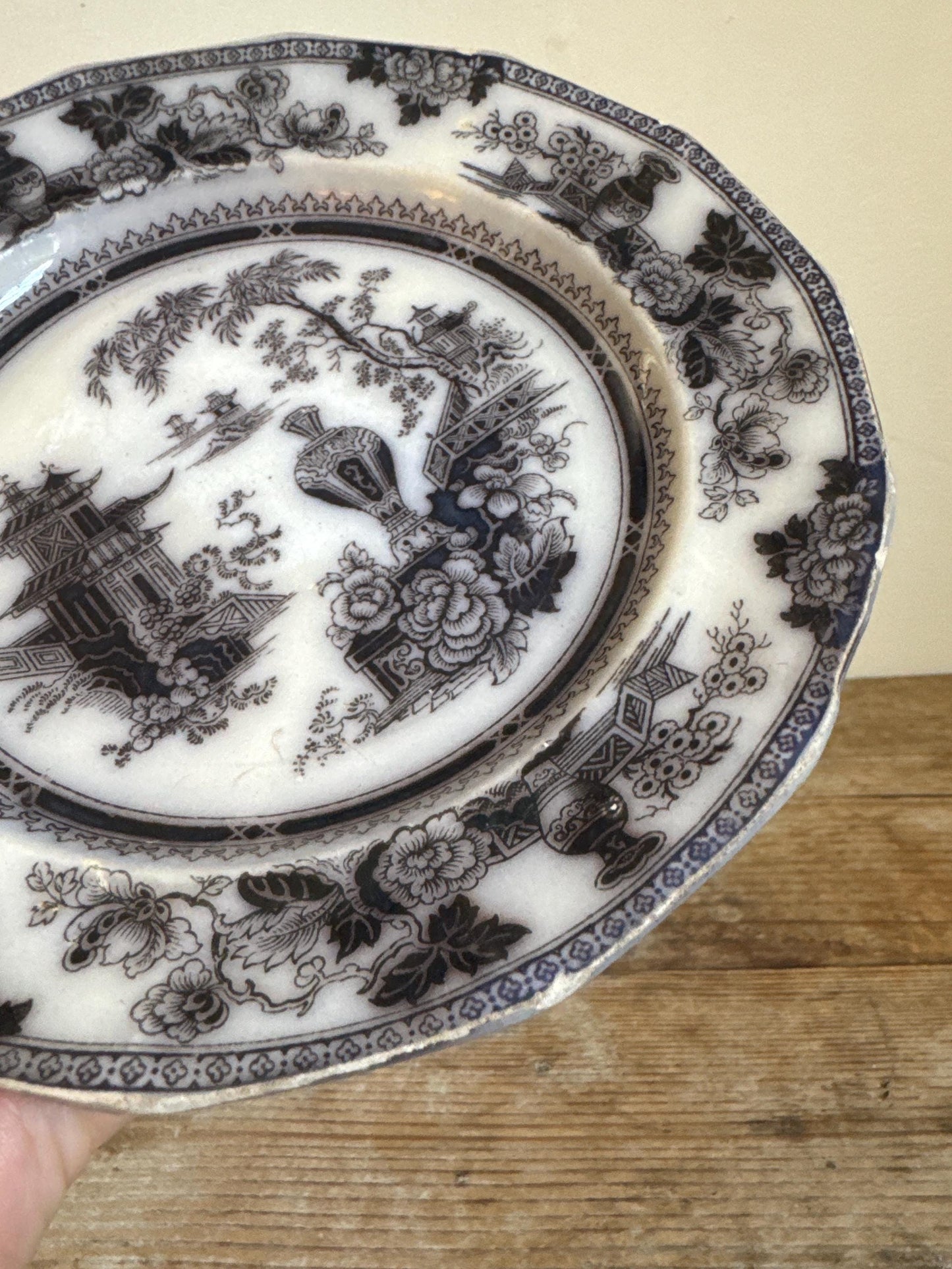 W. Adams Jeddo Flow Black Ironstone Plate 7.5" Decor Plate Transferware