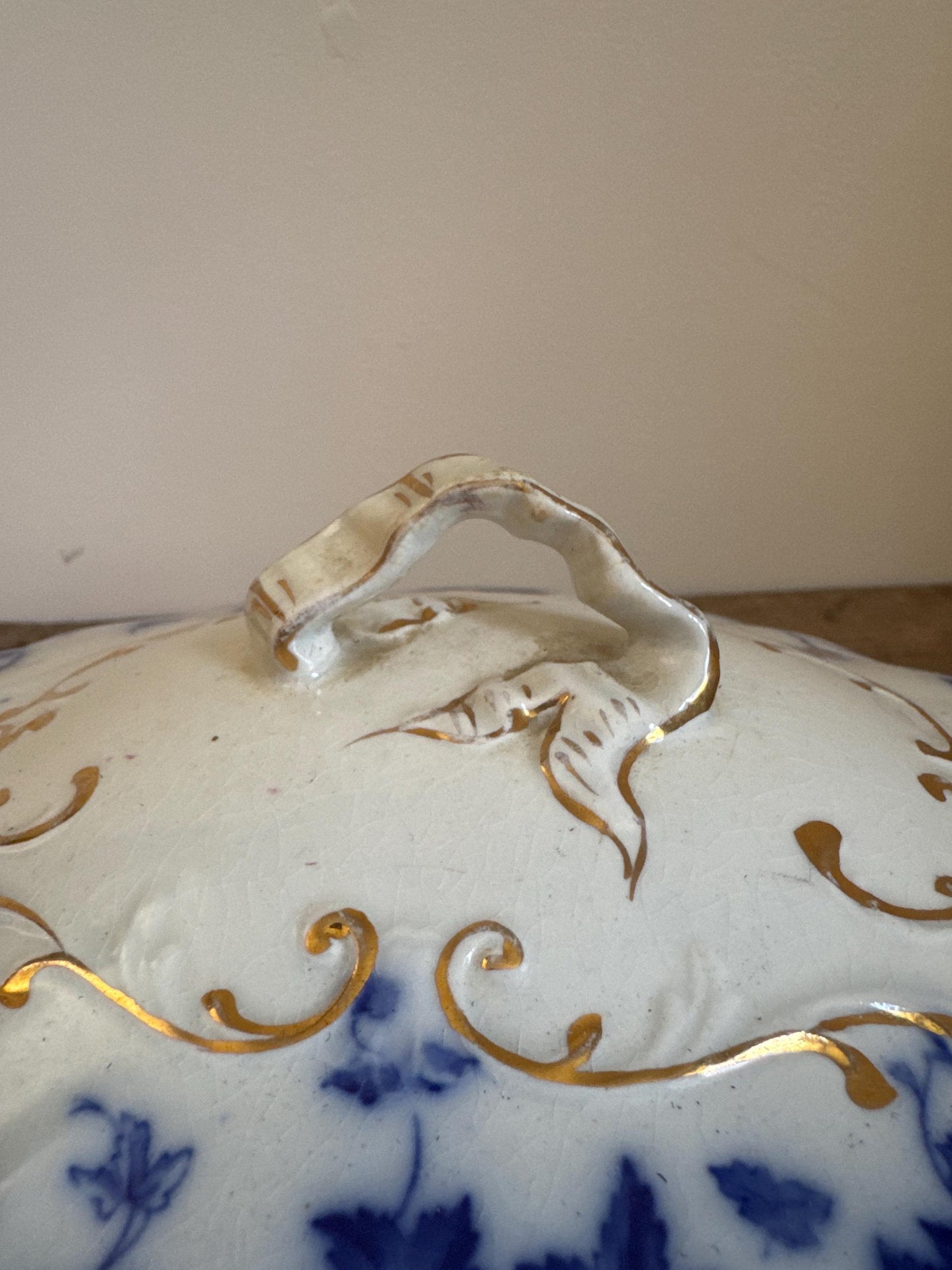 Antique Burgess & Leigh Vermont Covered Flow Blue Ironstone Covered Vegetable Dish Tureen
