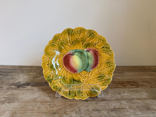 Vintage PV Portieux Vallerysthal France Majolica Pottery Apple Peach Fruit Scalloped 7.5