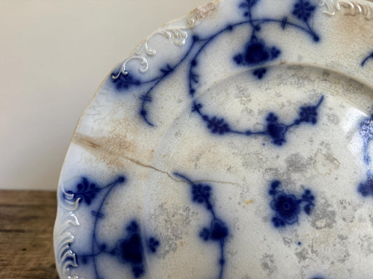 J&G Meakin Hague Hanley Blue White China Plate Transferware Dinner Heavily Distressed Stained
