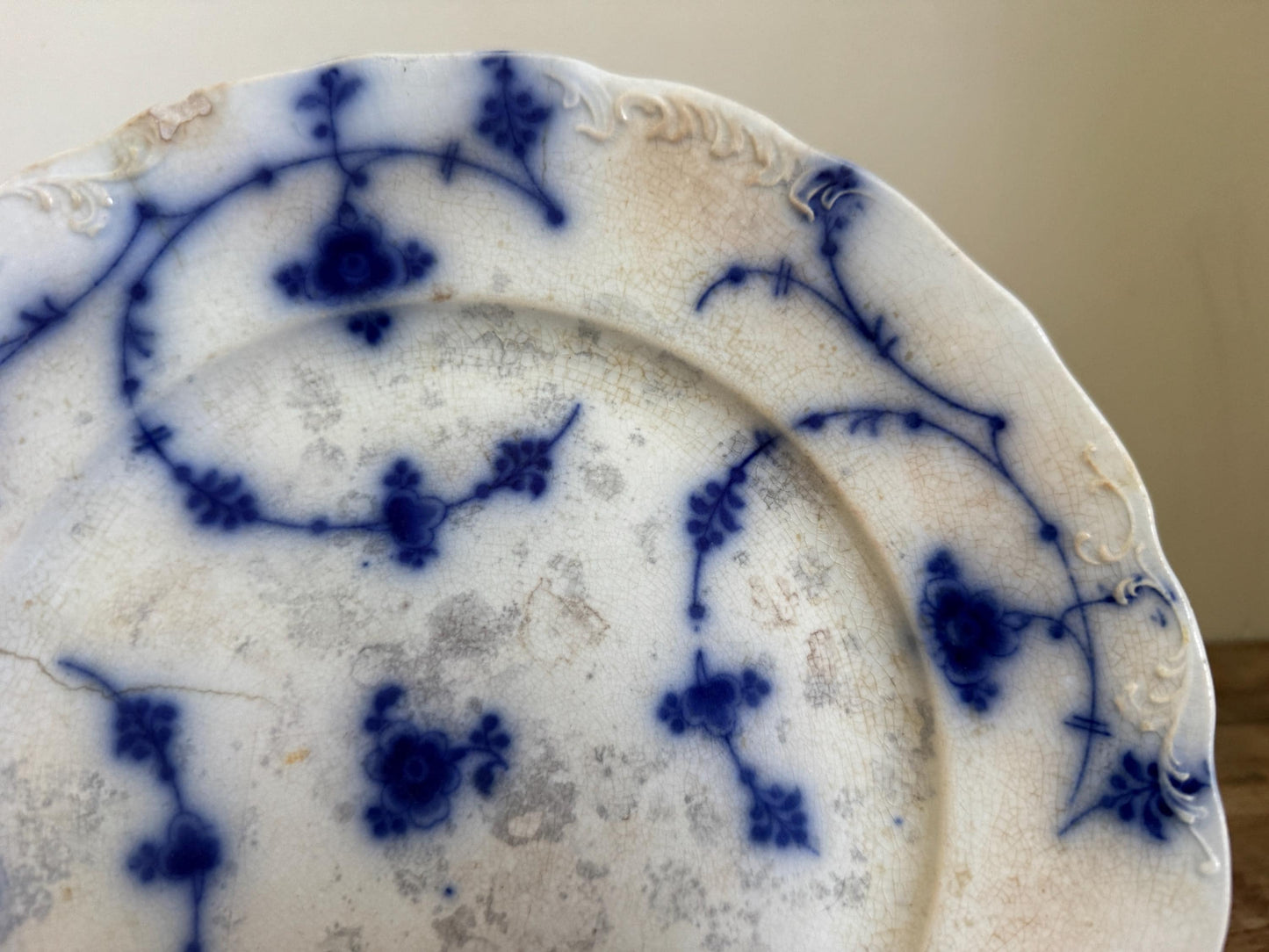 J&G Meakin Hague Hanley Blue White China Plate Transferware Dinner Heavily Distressed Stained