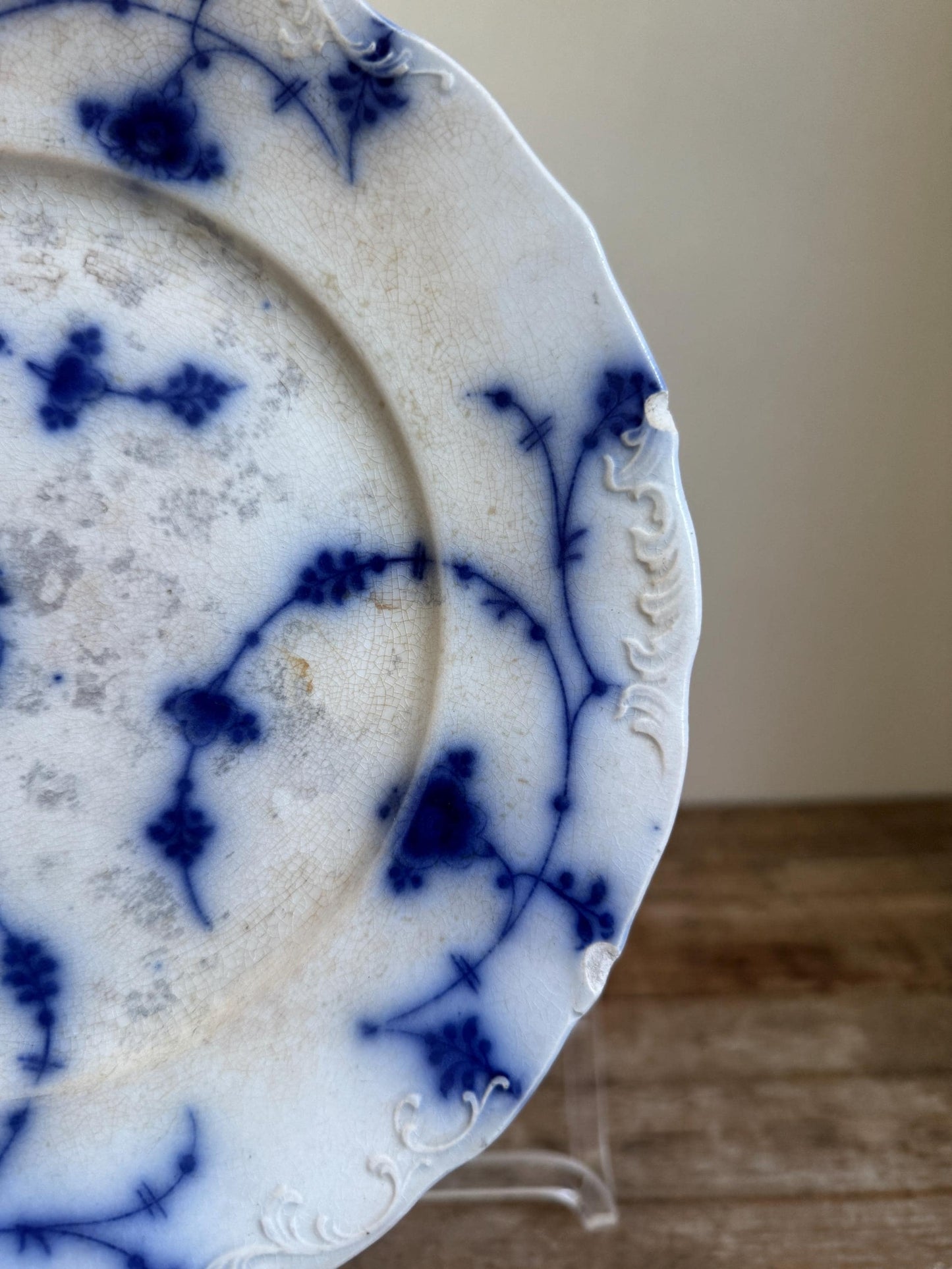 J&G Meakin Hague Hanley Blue White China Plate Transferware Dinner Heavily Distressed Stained